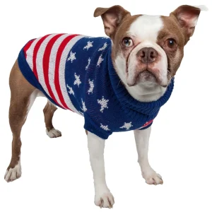 Pet Life ® 'Patriot Independence Star' Heavy Knitted Fashion Ribbed Turtle Neck Dog Sweater