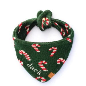 Evergreen Candy Canes Knit Dog Bandana