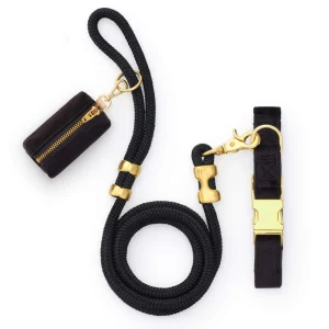 Black Velvet Collar Walk Set