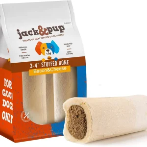 Jack & Pup 3" - 4" White Bone Filled with Bacon & Cheese Dog Natural Chews - 2 pc Bag