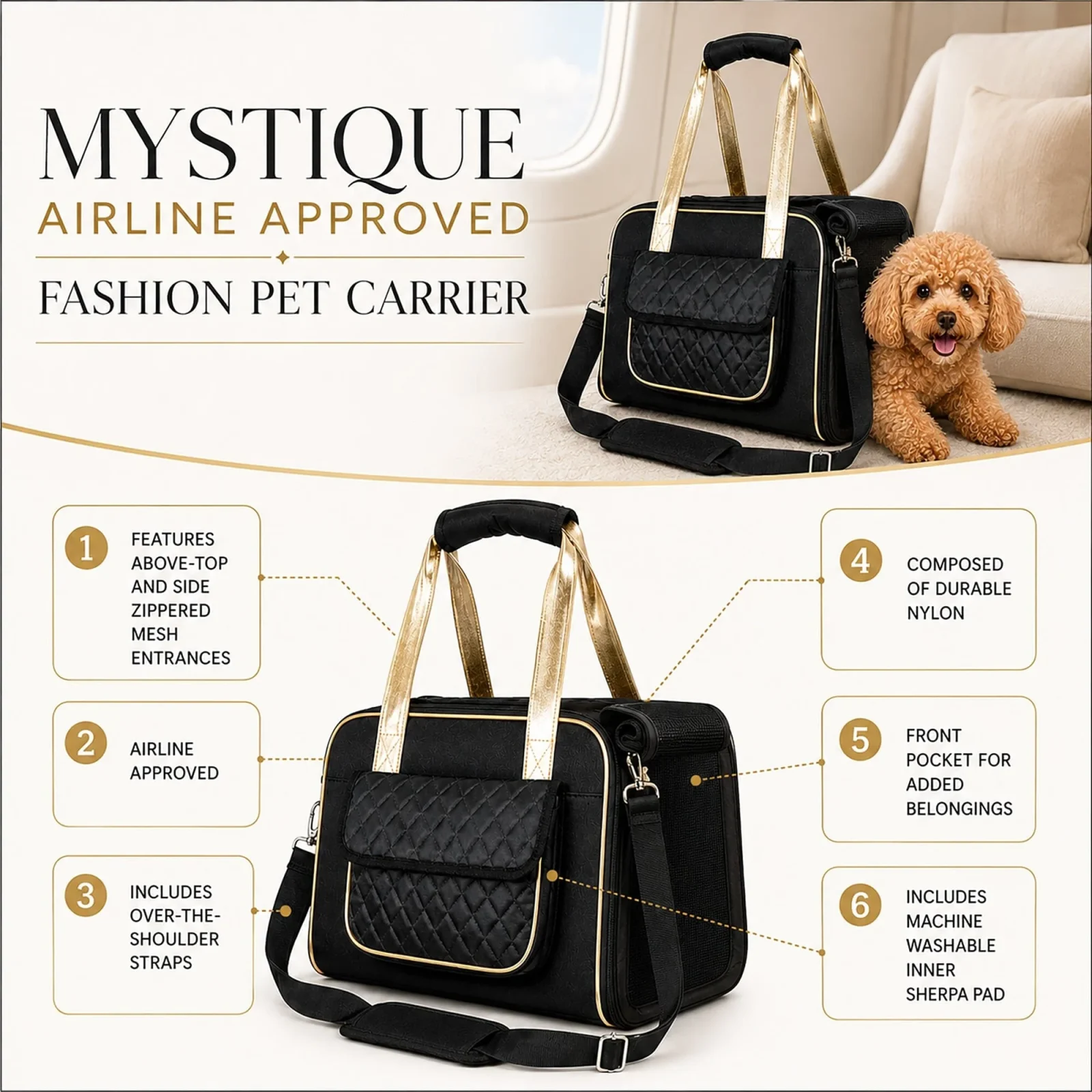Pet Life ® Mystique Airline Approved Fashion Designer Travel Pet Dog Carrier w/ Pouch - Image 2
