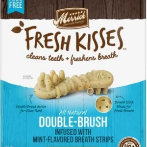 Merrick Fresh Kisses Mint Breath Strips Extra Small Brush Dog Dental Chews - Value Box 78 Count - 24 Oz