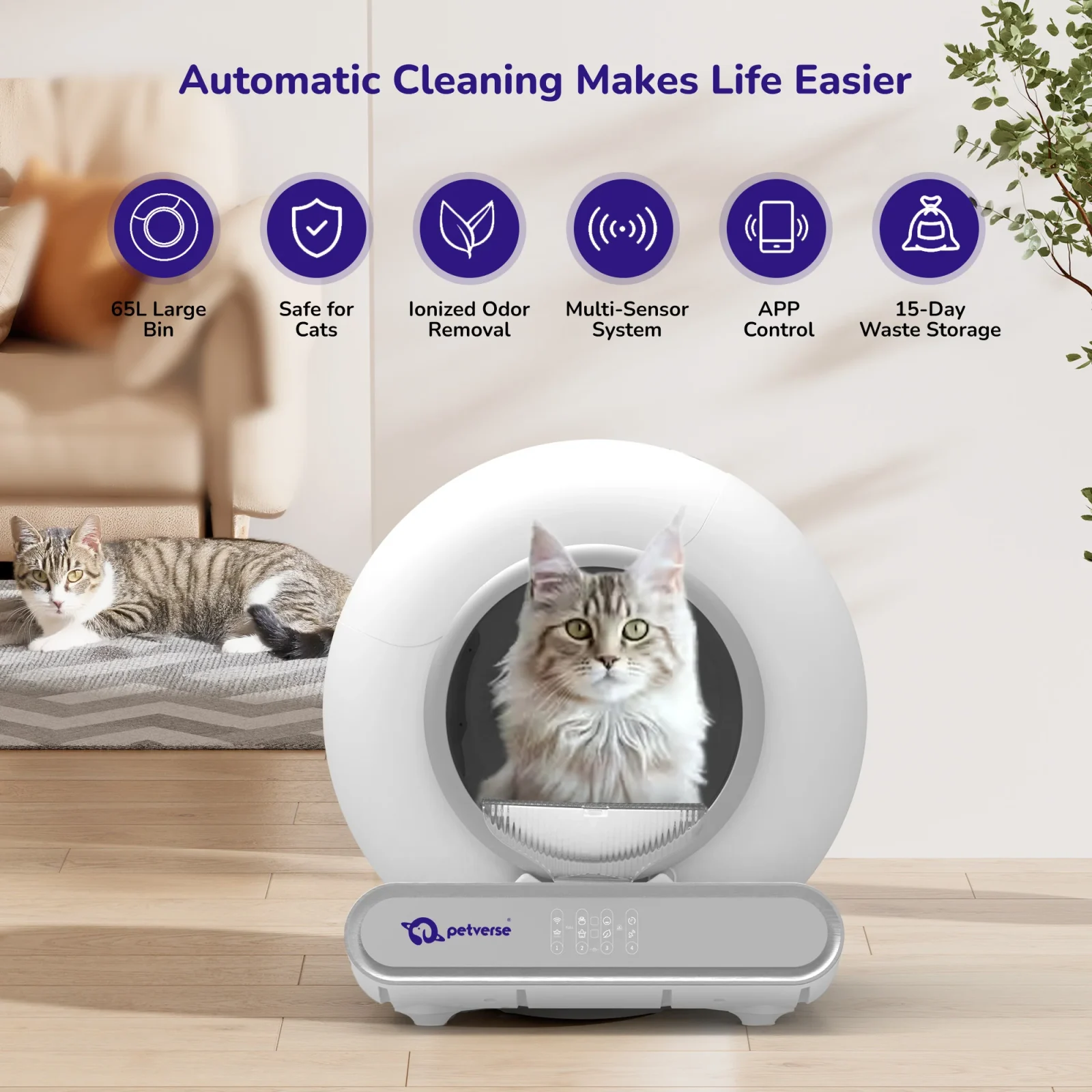 Petverse Pro Automatic Litter Box for Cats (White) - Image 2