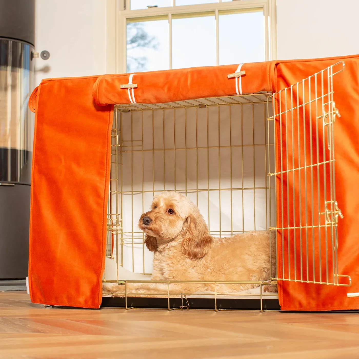 Dog Crate with Crate Cover in Pumpkin Velvet by Lords & Labradors - Image 2