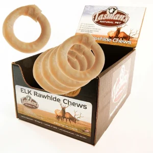 Tasman's Natural Pet Elk Rawhide 5" - 6" Medium Elk Ring Dog Natural Chews - Case of 18