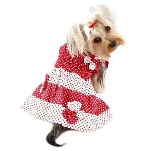 Klippo Red & White Polka Dots Dog Sundress with Contrasting Flowers