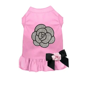 Floral Camellia Rose Dog Dress - Rhinestone & Chiffon Rose Applique by Bark Fifth Avenue