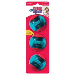 Kong Squeezz Action Ball Toy for Dogs (Red & Blue) (Pack of 3)