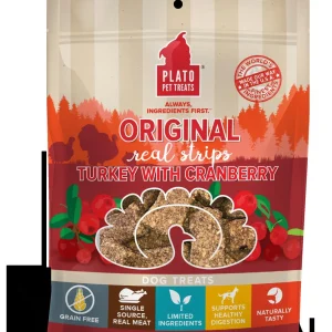 Plato Pet Treats Grain-Free Original Real Strips Turkey & Cranberry Soft and Chewy Dog Treats - 6 oz Bag