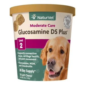 Naturvet Glucosamine DS Plus Level 2 Soft Chews Small & Medium Breeds Hip and Joint Cat and Dog Supplements - 70 ct Cup