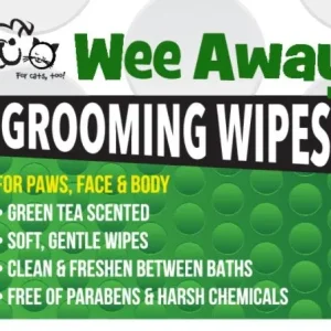 Wee Away Grooming Wipes Green Tea - Travel Size Cat and Dog Wipes - 30 ct