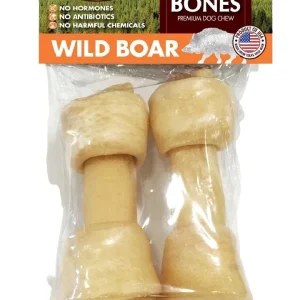 Tasman's Natural Pet Rawhide 6" - 7" Wild Boar Medium Bones Dog Natural Chews - 2 - Pack