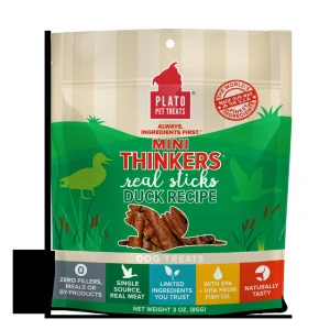 Plato Pet Treats Mini Thinkers Duck Recipe Natural Dog Chews - 3 oz Bag