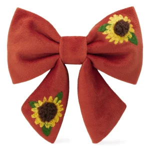 Sunflower Embroidered Lady Dog Bow