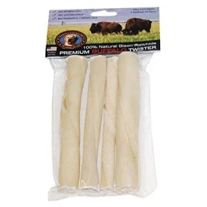 Tasman's Natural Pet Bison Rawhide 6" Medium Twisters Dog Natural Chews - 4 Pack