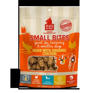 Plato Pet Treats Small Bites Organic Chicken Crunchy Dog Treats - 2.5 oz Bag