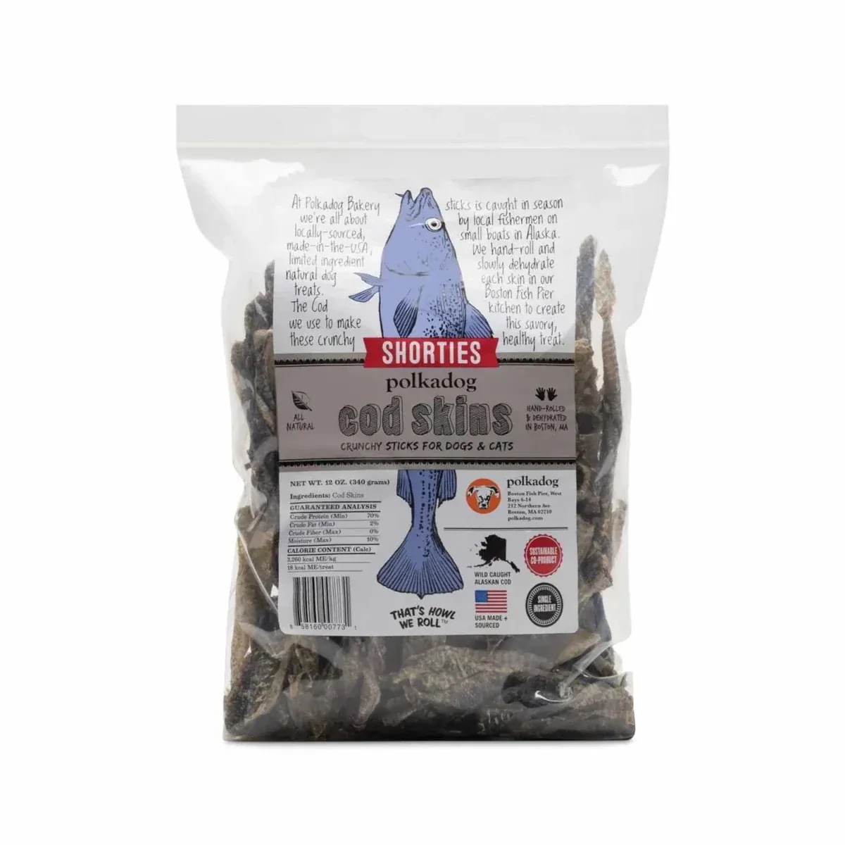 Polkadog Cod Skins Shorties Crunchy Dog and Cat Dog Treats 12 oz - Image 2
