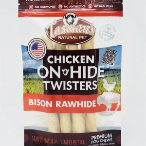 Tasman's Natural Pet Bison Rawhide Bisonhide Chicken Twist Medium Dog Natural Chews - 4 Pack