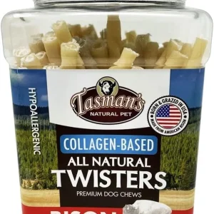 Tasman's Natural Pet Bison Rawhide Twisted Bison Rawhide Chews Jar Dog Natural Chews - Case of 75