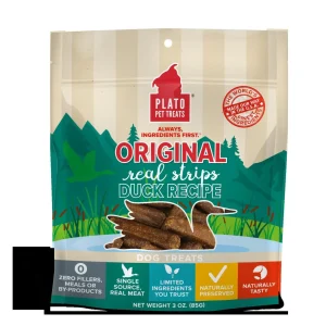 Plato Pet Treats Duck Strips Natural Dog Chews - 3 oz Bag