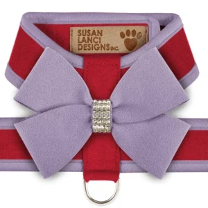 Susan Lanci Two Tone Nouveau Bow Tinkie Harness in Red and French Lavender
