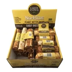 Earth Animal Dog Chews NO HIDE Peanut Butter Display - 27 Piece