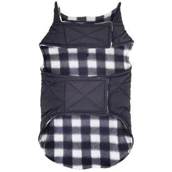 Reversible Fleece Lined Puffer Dog Coat - Black and White Plaid