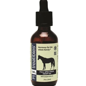 Treatibles Full Spectrum Hemp Oil Dropper Bottle with Peppermint 1500mg Dog and Cat Health Supplements - 2 fl oz. Dropper