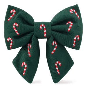 Evergreen Candy Canes Embroidered Lady Dog Bow