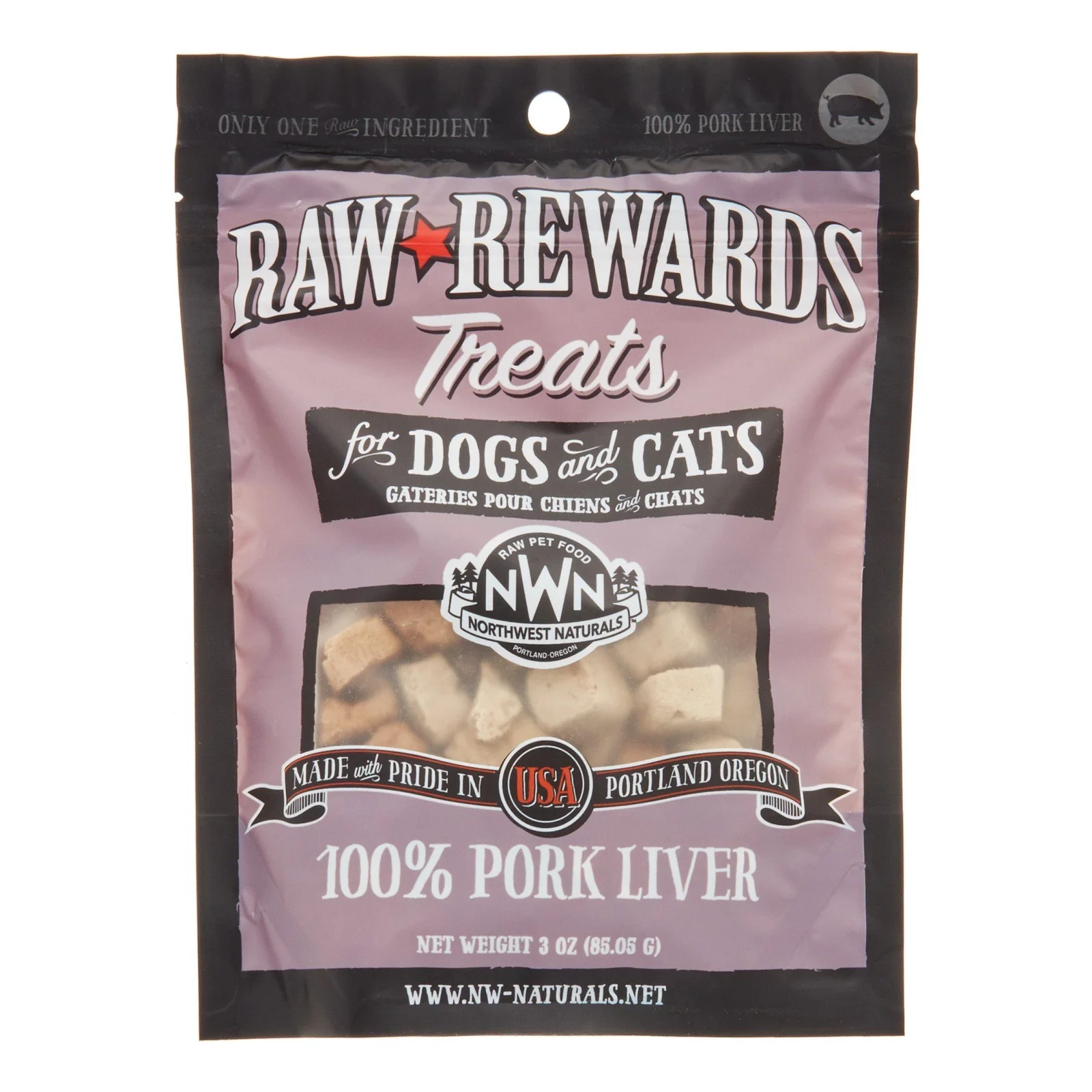 Northwest Naturals Freeze Dried Pork Liver Treat Freeze-Dried Cat and Dog Treats - 3 oz Bag