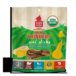 Plato Pet Treats Mini Thinkers Organic Butternut Squash & Turkey Natural Dog Chews - 3 oz Bag
