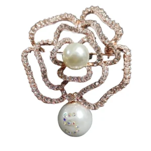 Crystal Camellia Flower Pearl Brooch by Bark Fifth Avenue