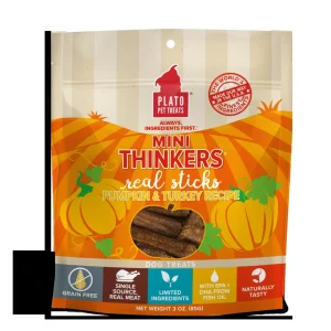 Plato Pet Treats Mini Thinkers Pumpkin & Turkey Natural Dog Chews - 3 oz Bag