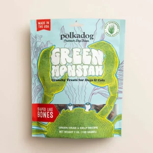 Polkadog Green Monstah Bone Shaped Crunchy Dog and Cat Dog Treats 7 oz