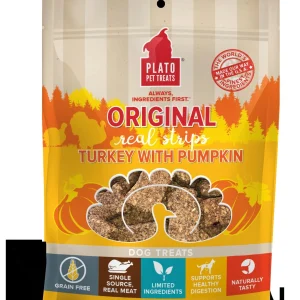 Plato Pet Treats Grain-Free Original Real Strips Turkey & Pumpkin Soft and Chewy Dog Treats - 6 oz Bag