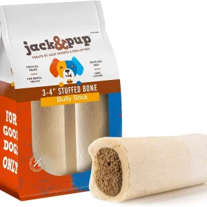 Jack & Pup 3" - 4" White Bone Filled with Bully Stick Dog Natural Chews - 20 pc Bag - Case of 1