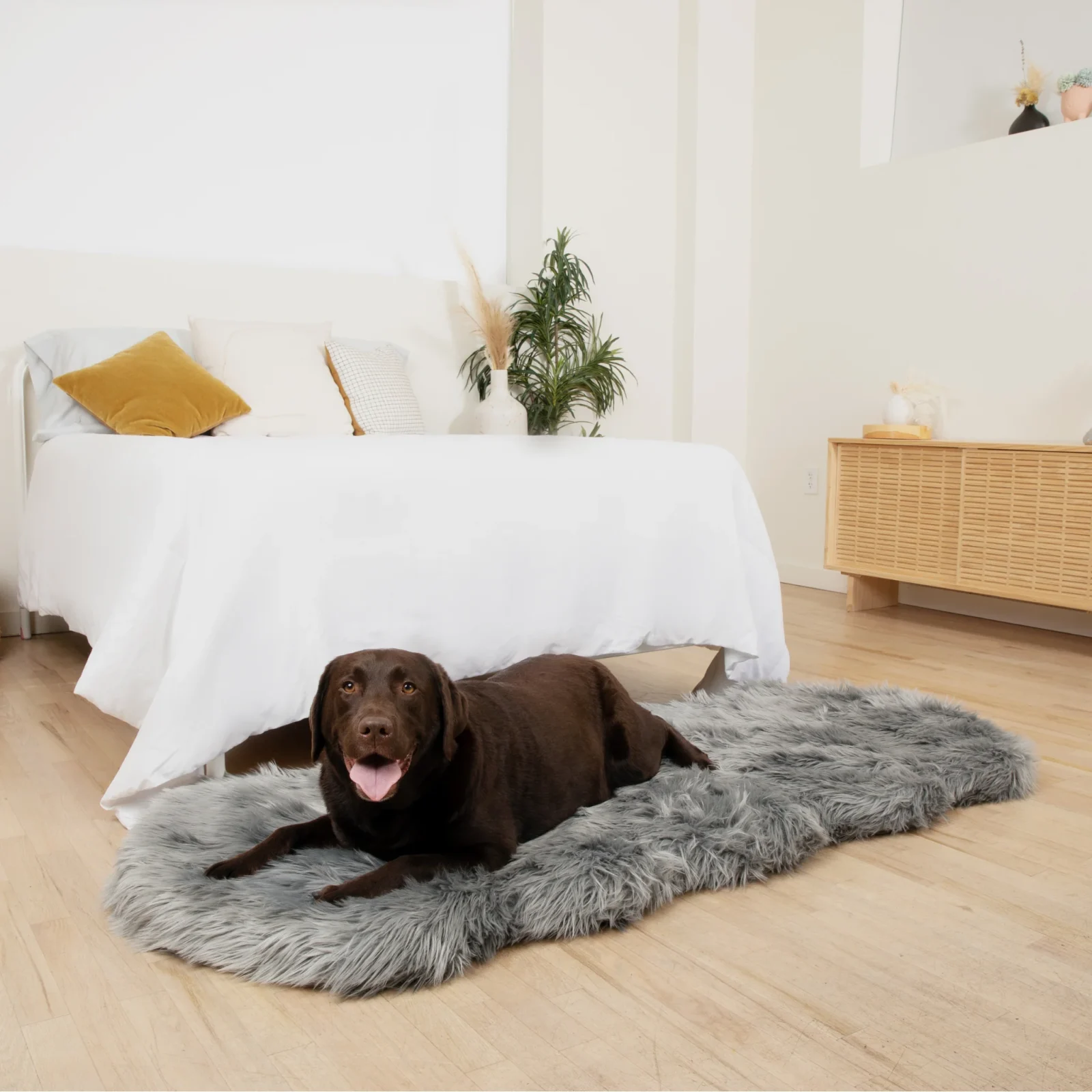 PupRug® Runner Faux Fur Memory Foam Dog Bed - Charcoal Grey - Image 2