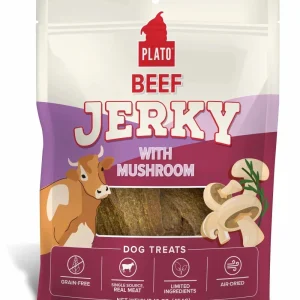 Plato Pet Treats Beef Jerky with Mushroom Dog Treats
