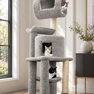 Fully Assembled Cat Tower with Condo – Solid Wood Multi-Level Cat Tree