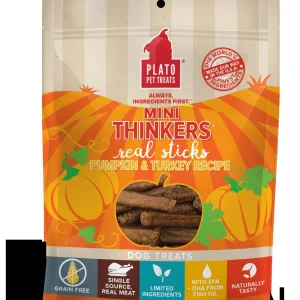 Plato Pet Treats Mini Thinkers Pumpkin & Turkey Natural Dog Chews - 6 oz Bag