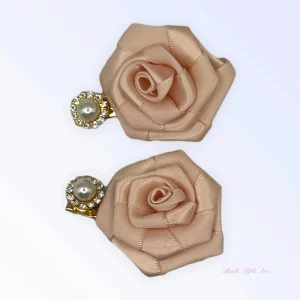 Silk & Pearl Florette Dog Hair Clips - Rose Design with Pearl Rhinestone