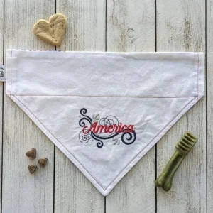 LambMa Embroidered Over-Dog Collar Dog Bandana - Handmade Slide-On, Made in USA