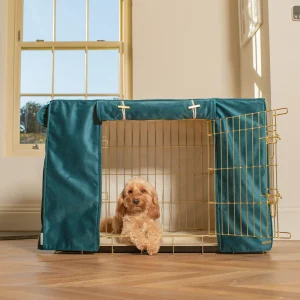 Dog Crate with Crate Cover in Marine Velvet by Lords & Labradors