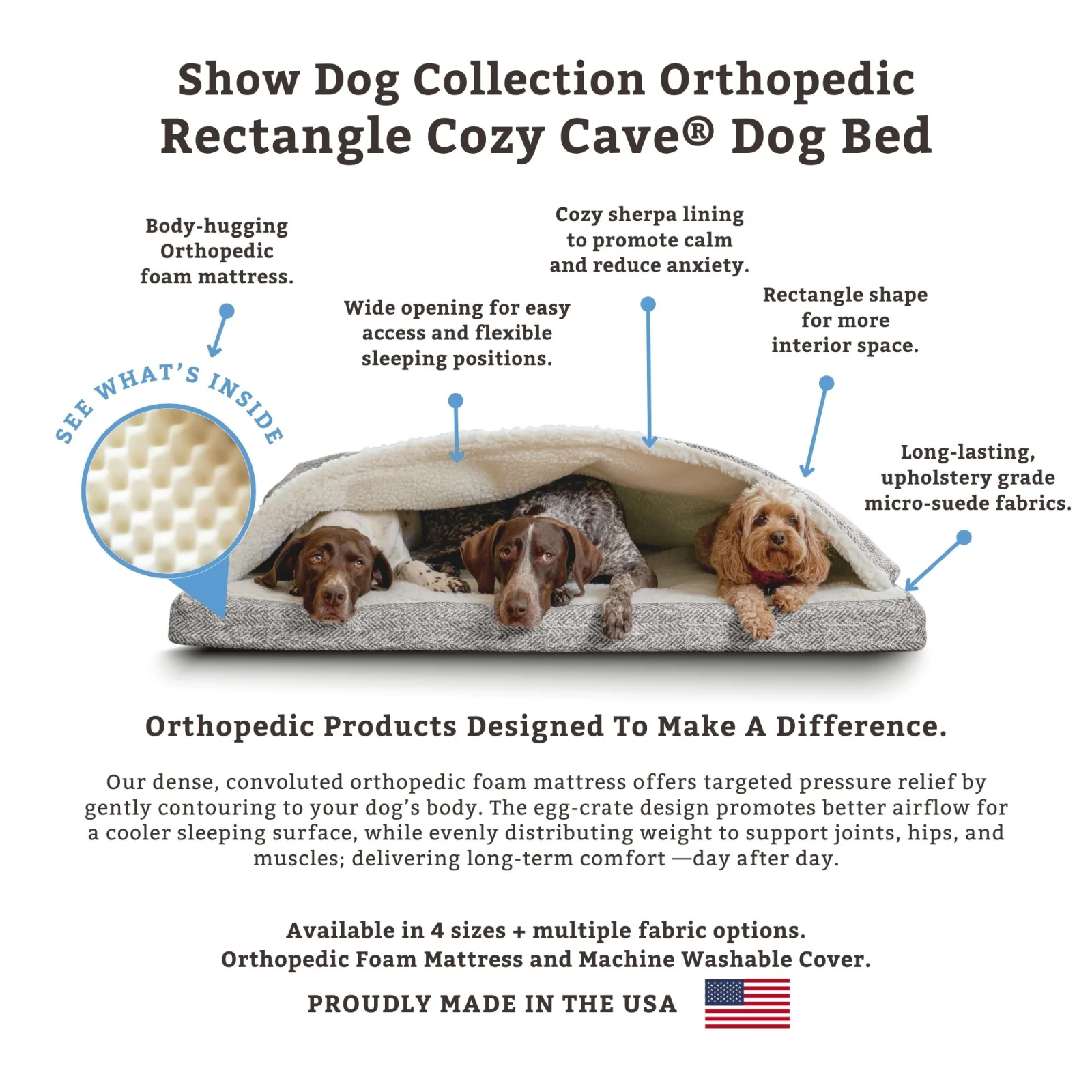 Orthopedic Luxury Cozy Cave® Rectangle Dog Bed – Show Dog Collection - Image 2