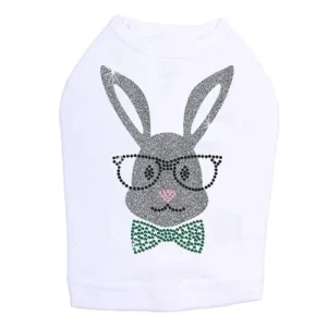 Bunny with Glasses and Bow Tie Dog Tank in White
