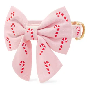 Blush Pink Candy Canes Embroidered Lady Bow Collar