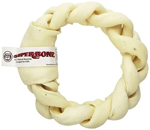 Lennox Super Bone Rawhide Braided Donut Natural Dog Chews