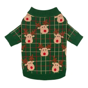 Plaid Reindeer Dog Sweater
