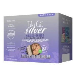 Tiki Cat Silver Chicken, Duck & Duck Liver in Broth Shreds & Mousse Canned Cat Food - 2.8 oz Can - Case of 6