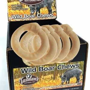 Tasman's Natural Pet 5 - 6" Medium Ring Wild Boar Rawhide Dog Chews - Case of 18